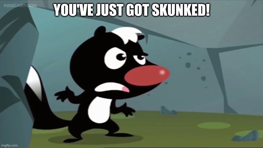 you've just got skunked | YOU'VE JUST GOT SKUNKED! | image tagged in skunk | made w/ Imgflip meme maker