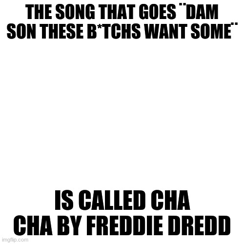 Blank Transparent Square | THE SONG THAT GOES ¨DAM SON THESE B*TCHS WANT SOME¨; IS CALLED CHA CHA BY FREDDIE DREDD | image tagged in memes,blank transparent square | made w/ Imgflip meme maker