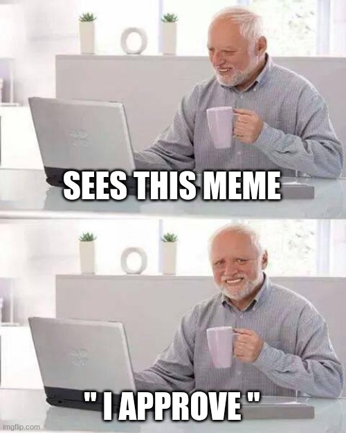 SEES THIS MEME " I APPROVE " | image tagged in memes,hide the pain harold | made w/ Imgflip meme maker