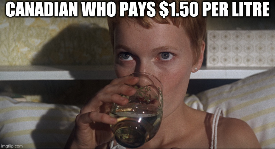 when American complaints gas prices | CANADIAN WHO PAYS $1.50 PER LITRE | image tagged in rosemary | made w/ Imgflip meme maker