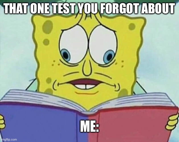 cross eyed spongebob | THAT ONE TEST YOU FORGOT ABOUT; ME: | image tagged in cross eyed spongebob | made w/ Imgflip meme maker