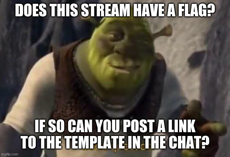 Question | DOES THIS STREAM HAVE A FLAG? IF SO CAN YOU POST A LINK TO THE TEMPLATE IN THE CHAT? | image tagged in shrek good question | made w/ Imgflip meme maker