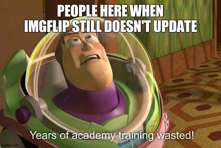 Your kinda wasting your time | PEOPLE HERE WHEN IMGFLIP STILL DOESN'T UPDATE | image tagged in years of academy training wasted | made w/ Imgflip meme maker