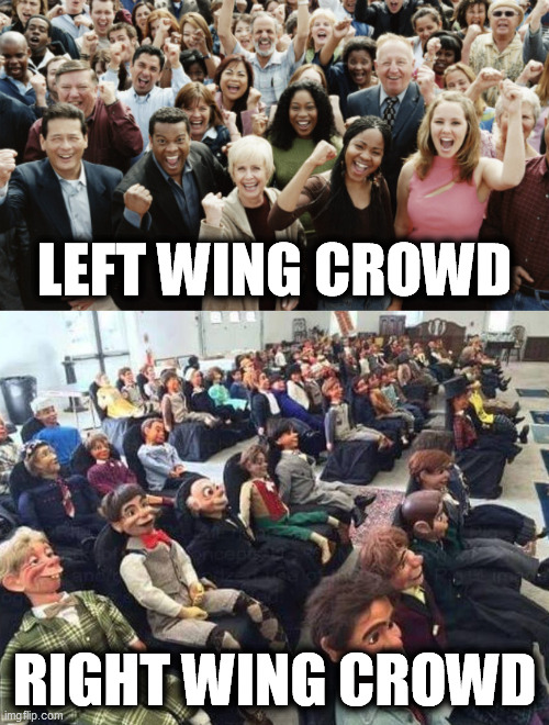 LEFT WING CROWD; RIGHT WING CROWD | image tagged in left wing,diversity,smart,right wing,wood,head | made w/ Imgflip meme maker