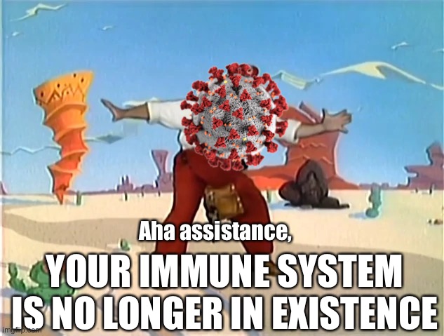 YOUR IMMUNE SYSTEM IS NO LONGER IN EXISTENCE Aha assistance, | made w/ Imgflip meme maker