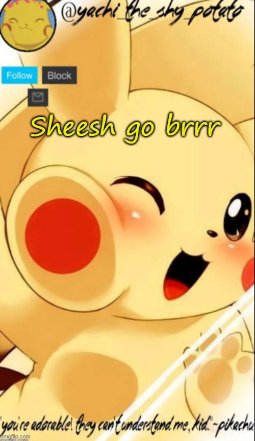 Yachis pika temp | Sheesh go brrr | image tagged in yachis pika temp | made w/ Imgflip meme maker