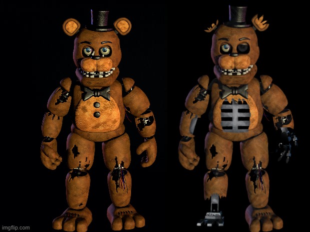 Which one do you prefer? Scott's or Mine? | image tagged in fnaf,fnaf 2,freddy fazbear,withered freddy,which one u prefer | made w/ Imgflip meme maker