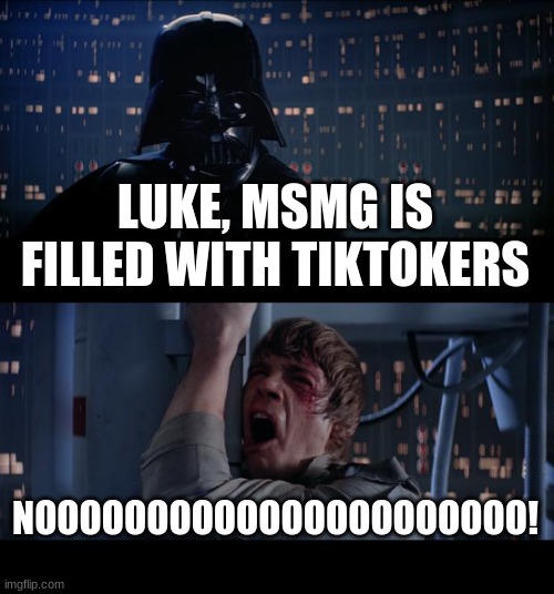 Star Wars No | LUKE, MSMG IS FILLED WITH TIKTOKERS; NOOOOOOOOOOOOOOOOOOOOOO! | image tagged in memes,star wars no | made w/ Imgflip meme maker