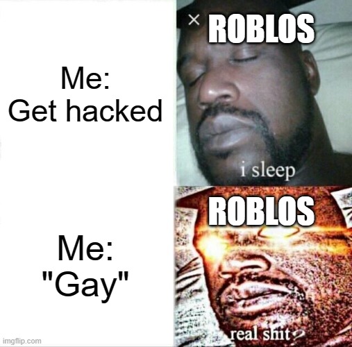 Roblox Logic | ROBLOS; Me: Get hacked; ROBLOS; Me: "Gay" | image tagged in memes,sleeping shaq,roblox | made w/ Imgflip meme maker