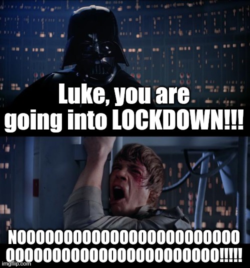 L O C K D O W N ! ! ! | Luke, you are going into LOCKDOWN!!! NOOOOOOOOOOOOOOOOOOOOOOOO OOOOOOOOOOOOOOOOOOOOOOO!!!!! | image tagged in memes,star wars no,covid-19,coronavirus,lockdown,funny | made w/ Imgflip meme maker