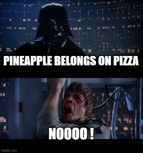 Star Wars No | PINEAPPLE BELONGS ON PIZZA; NOOOO ! | image tagged in memes,star wars no | made w/ Imgflip meme maker