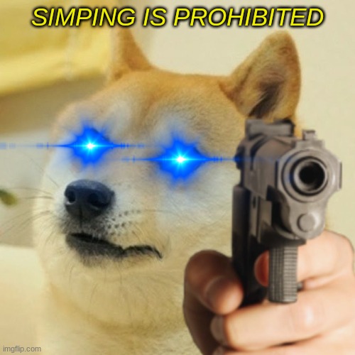 NO SIMPING ALLOWED | SIMPING IS PROHIBITED | image tagged in doge holding a gun,are ya winning son,fun,memes | made w/ Imgflip meme maker