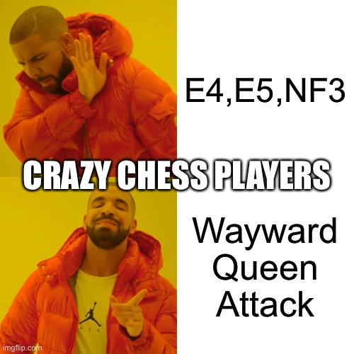 WAYWARD (…) IS SOO Easy to defend. | E4,E5,NF3; CRAZY CHESS PLAYERS; Wayward Queen Attack | image tagged in memes,drake hotline bling | made w/ Imgflip meme maker