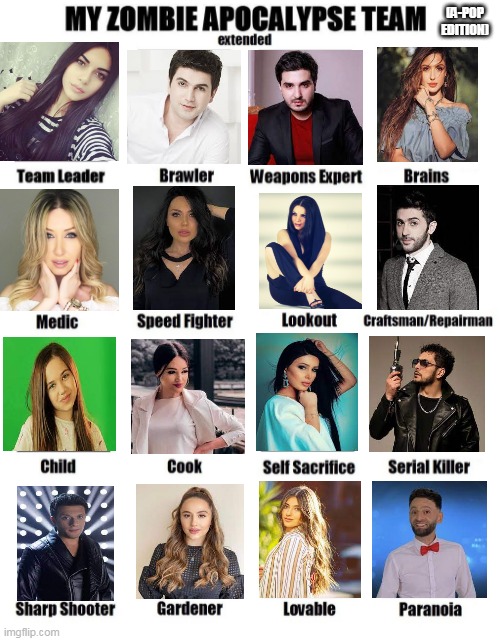 My zombie apocalypse team | (A-POP EDITION) | image tagged in my zombie apocalypse team,meme,armenian pop,funny | made w/ Imgflip meme maker