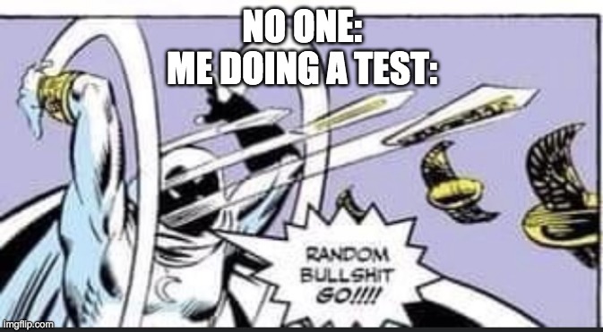 me in a test | NO ONE:
ME DOING A TEST: | image tagged in random bullshit go | made w/ Imgflip meme maker