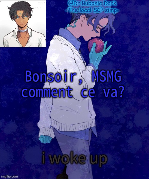 Bubonics Scp 073 temp | Bonsoir, MSMG comment ce va? i woke up | image tagged in bubonics scp 073 temp | made w/ Imgflip meme maker