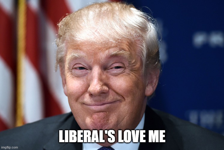 Trump smiles | LIBERAL'S LOVE ME | image tagged in trump smiles | made w/ Imgflip meme maker