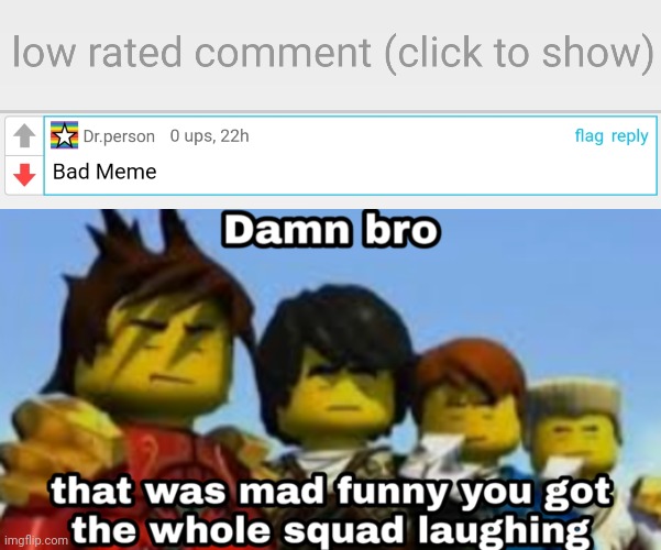 image tagged in low-rated comment imgflip,damn bro you got the whole squad laughing | made w/ Imgflip meme maker