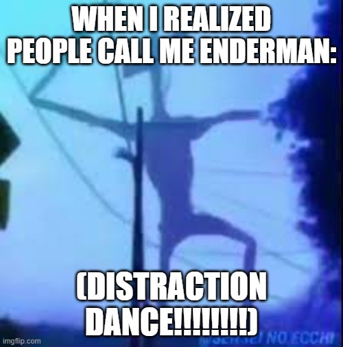 Ender Head | WHEN I REALIZED PEOPLE CALL ME ENDERMAN:; (DISTRACTION DANCE!!!!!!!!) | image tagged in minecrafter,cursed | made w/ Imgflip meme maker