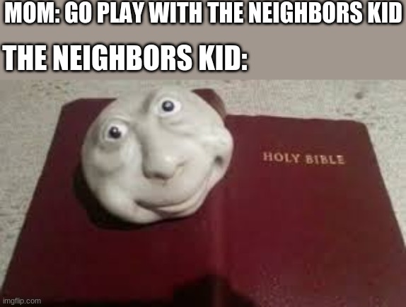 MOM: GO PLAY WITH THE NEIGHBORS KID; THE NEIGHBORS KID: | image tagged in neighbors kid | made w/ Imgflip meme maker