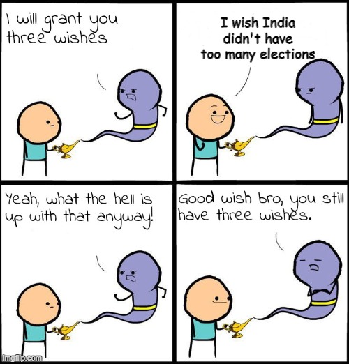 ..... | I wish India didn't have too many elections | image tagged in 3 wishes | made w/ Imgflip meme maker