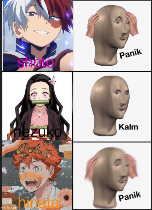 no title needed | shoto; nezuko; hinata | image tagged in memes,panik kalm panik | made w/ Imgflip meme maker