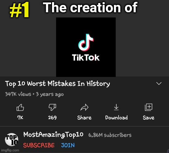 Top 10 Worst Mistakes in history | The creation of; #1 | image tagged in top 10 worst mistakes in history | made w/ Imgflip meme maker