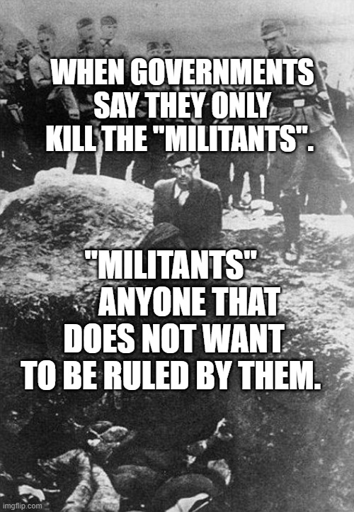 Nazi | WHEN GOVERNMENTS SAY THEY ONLY KILL THE "MILITANTS". "MILITANTS"       ANYONE THAT DOES NOT WANT TO BE RULED BY THEM. | image tagged in nazi | made w/ Imgflip meme maker