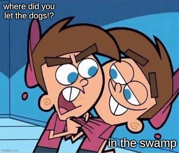 Dogs In Swamp | where did you let the dogs!? in the swamp | image tagged in double timmy turner | made w/ Imgflip meme maker