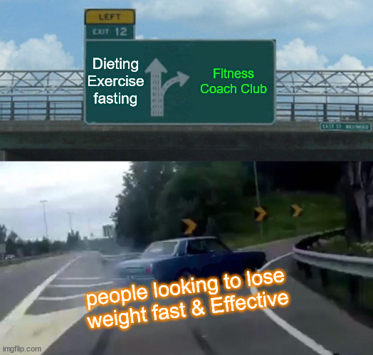 weight loss | Dieting
Exercise
fasting; Fitness Coach Club; people looking to lose weight fast & Effective | image tagged in memes,left exit 12 off ramp | made w/ Imgflip meme maker