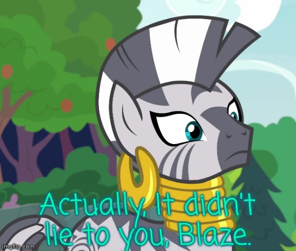 Concerned Zecora (MLP) | Actually, It didn't lie to you, Blaze. | image tagged in concerned zecora mlp | made w/ Imgflip meme maker