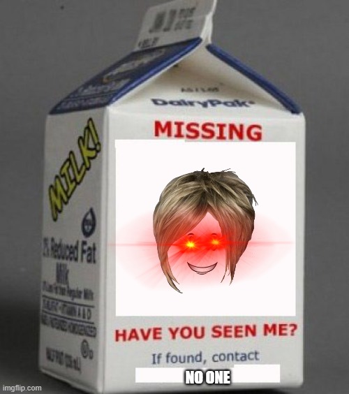 Milk carton | NO ONE | image tagged in milk carton | made w/ Imgflip meme maker