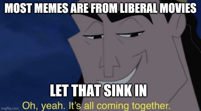 It's all coming together | MOST MEMES ARE FROM LIBERAL MOVIES LET THAT SINK IN | image tagged in it's all coming together | made w/ Imgflip meme maker