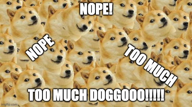 TOO MUCH DOGGO | NOPE! NOPE; TOO MUCH; TOO MUCH DOGGOOO!!!!! | image tagged in memes,multi doge | made w/ Imgflip meme maker