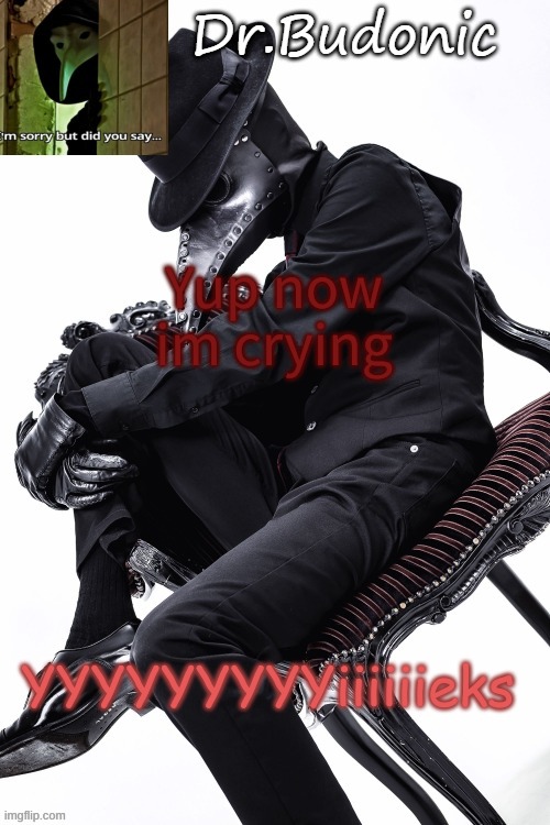 Bubonics Hawt Plague doctor temp (thanks mom) | Yup now im crying; YYYYYYYYYiiiiiieks | image tagged in bubonics hawt plague doctor temp thanks mom | made w/ Imgflip meme maker