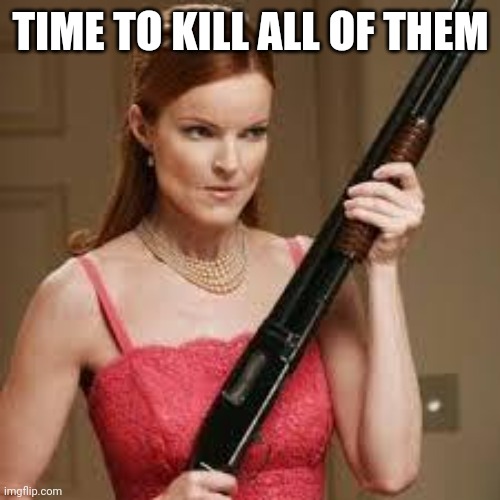 wife with a shotgun | TIME TO KILL ALL OF THEM | image tagged in wife with a shotgun | made w/ Imgflip meme maker