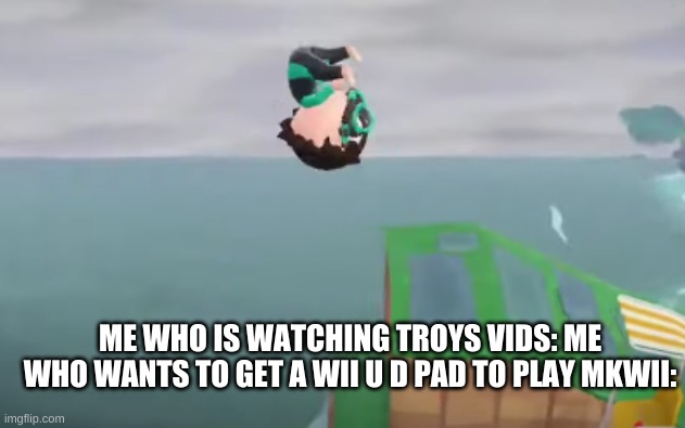 Animal crossing YEET | ME WHO IS WATCHING TROYS VIDS: ME WHO WANTS TO GET A WII U D PAD TO PLAY MKWII: | image tagged in animal crossing yeet | made w/ Imgflip meme maker