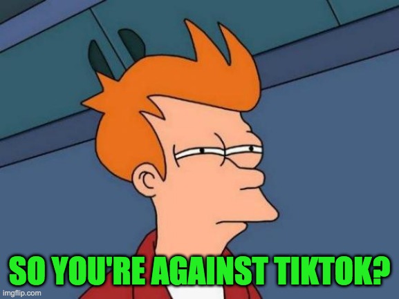 Futurama Fry Meme | SO YOU'RE AGAINST TIKTOK? | image tagged in memes,futurama fry | made w/ Imgflip meme maker