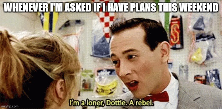 I'm A Loner | WHENEVER I'M ASKED IF I HAVE PLANS THIS WEEKEND | image tagged in i'm a loner | made w/ Imgflip meme maker