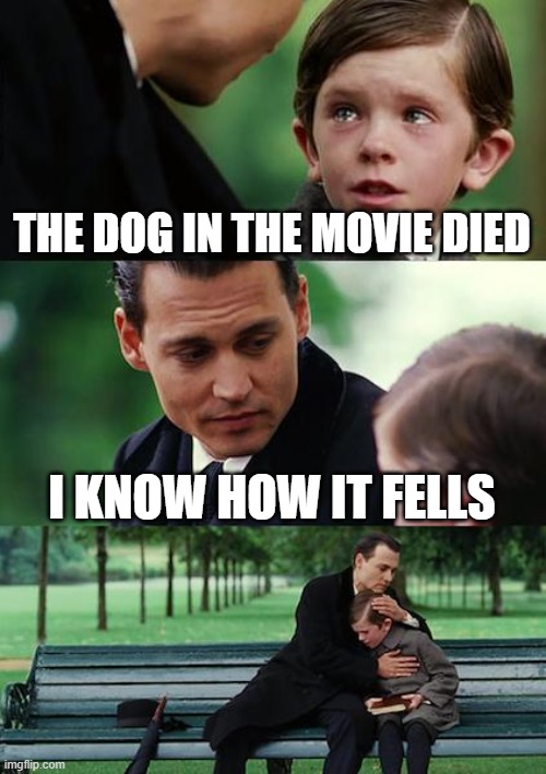 Finding Neverland Meme | THE DOG IN THE MOVIE DIED; I KNOW HOW IT FELLS | image tagged in memes,finding neverland | made w/ Imgflip meme maker