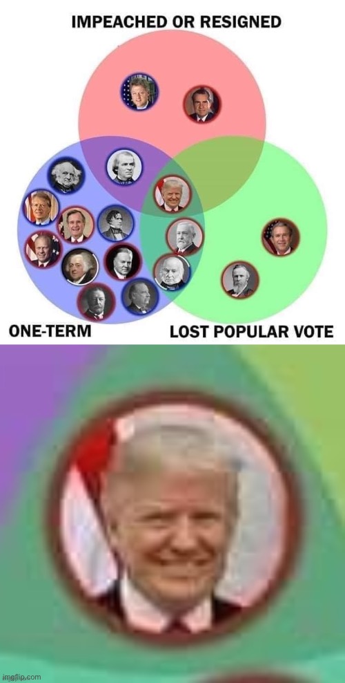 It’s beautiful — also, this was made BEFORE Trump’s unprecedented second impeachment | image tagged in trump venn diagram,president,presidents,charts,chart,impeachment | made w/ Imgflip meme maker