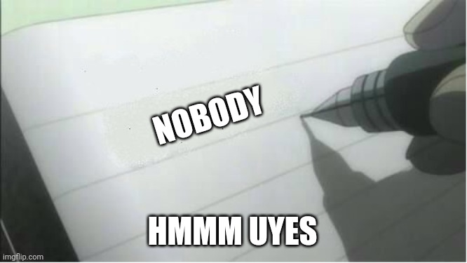 Uyes | NOBODY; HMMM UYES | image tagged in death note blank | made w/ Imgflip meme maker
