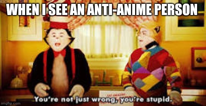 Your not just wrong your stupid | WHEN I SEE AN ANTI-ANIME PERSON | image tagged in your not just wrong your stupid | made w/ Imgflip meme maker