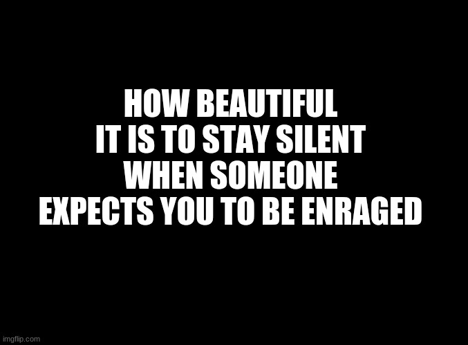 blank black |  HOW BEAUTIFUL IT IS TO STAY SILENT WHEN SOMEONE EXPECTS YOU TO BE ENRAGED | image tagged in blank black | made w/ Imgflip meme maker