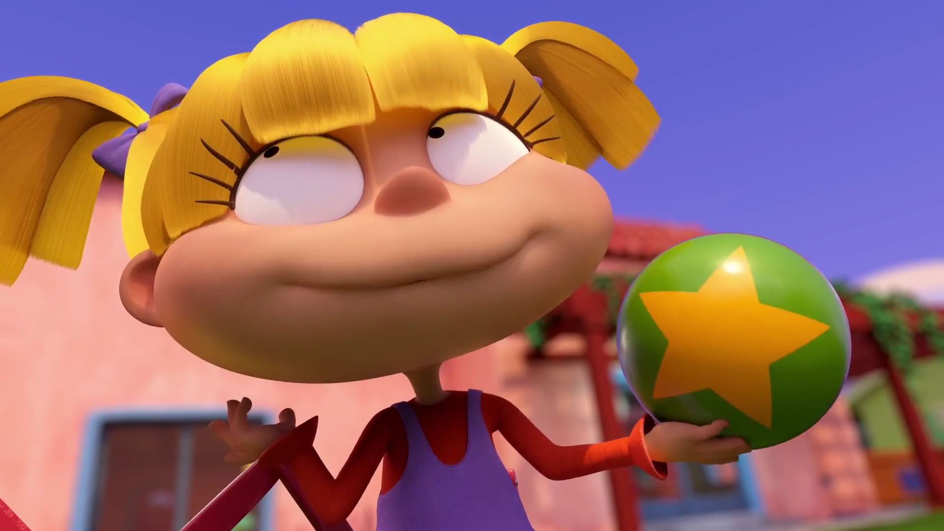 High Quality Angelica holding Tommy's ball (Rugrats 2021) Blank Meme Template