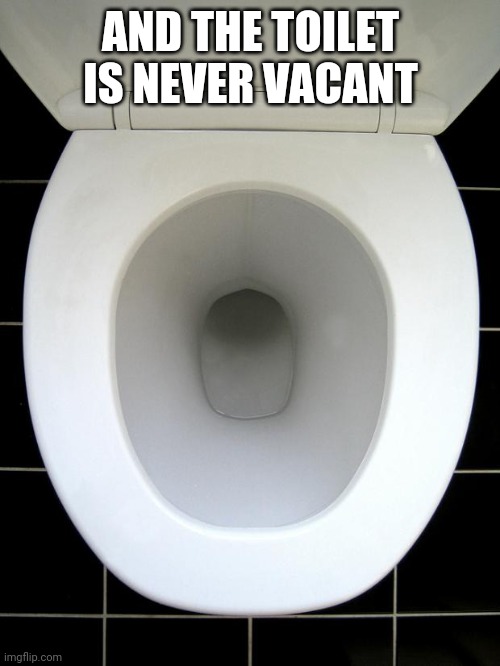 TOILET | AND THE TOILET IS NEVER VACANT | image tagged in toilet | made w/ Imgflip meme maker