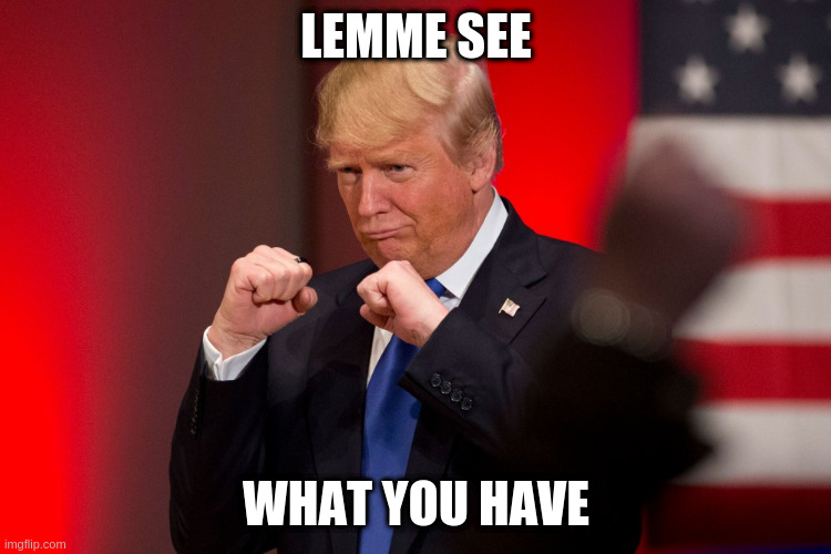 What?!? A Republican president fights back? | LEMME SEE WHAT YOU HAVE | image tagged in what a republican president fights back | made w/ Imgflip meme maker