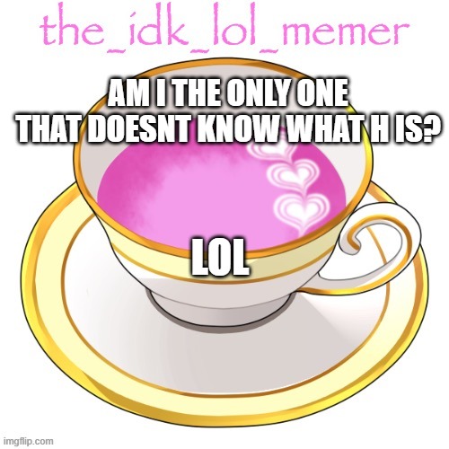 idk | AM I THE ONLY ONE THAT DOESNT KNOW WHAT H IS? LOL | image tagged in the_idk_lol_memer temp | made w/ Imgflip meme maker