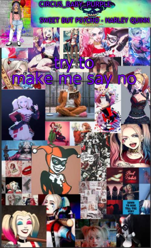 Harley Quinn temp bc why not | try to make me say no | image tagged in harley quinn temp bc why not | made w/ Imgflip meme maker