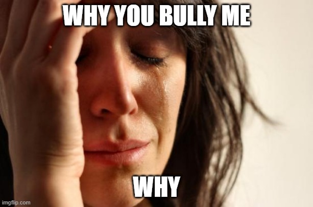 Why:((( | WHY YOU BULLY ME; WHY | image tagged in memes,first world problems | made w/ Imgflip meme maker